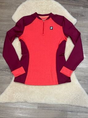 Orage thermal 1/4 zip pullover, burgundy and orange, women’s small